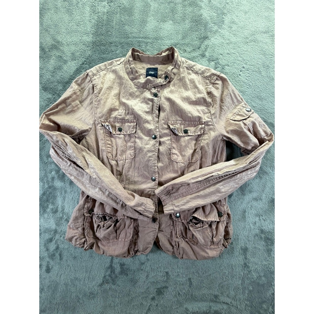 Gap Womens Mauve Shimmer Utility Field Jacket Snap Front Size L RN 54023